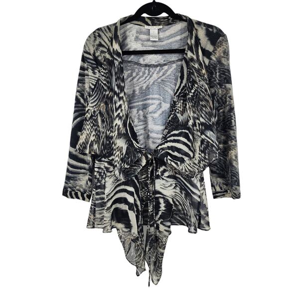 Alberto Makali Drapey Animal Print Front Tie Lightweight Sweater Size Medium - Picture 1 of 4